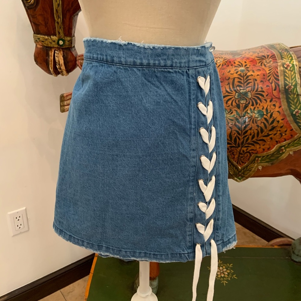 Light Blue Denim Skirt (White Shoelace Detail)
